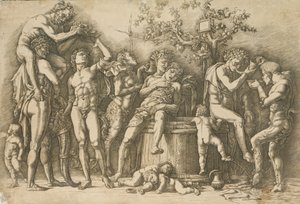 Bacchanal mit einem Weinfass, ca. 1470-90