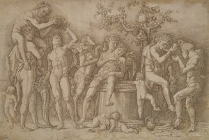 Bacchanal mit dem Weinfass, 1470-90