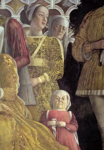 Zwerg und andere Höflinge aus dem Gruppenporträt der Familie und des Hofes von Marchese Ludovico Gonzaga III von Mantua, aus der Camera degli Sposi oder Camera Picta (Detail)