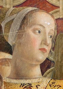 Kopf einer Frau, Detail des Marquis Ludovico III Gonzaga und seines Hofes in der Camera degli Sposi (Detail)