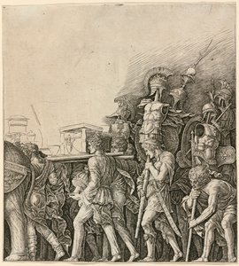 Der Triumph des Caesar: Soldaten tragen Trophäen von Andrea Mantegna