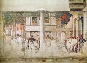 Das Martyrium des Heiligen Christophorus und die Überführung seines Körpers (vor der Restaurierung), ca. 1450-56 von Andrea Mantegna