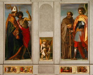 Altarbild mit den vier Heiligen: der Erzengel, Michael, Johannes Gualberto, Bernhard und Johannes der Täufer