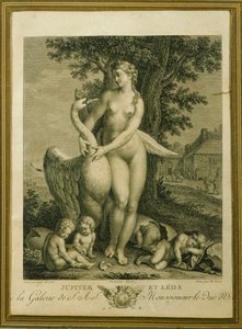 Leda und der Schwan, Gravur von Philippe Triere, nach einer Zeichnung von Andrea Del Sarto