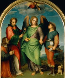 Der Erzengel Raphael mit Tobias, St. Laurentius und dem Stifter, Leonardo di Lorenzo Morelli, 1512