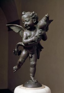 Liebe mit Delfin Bronzeskulptur von Verrocchio von Andrea del Verrocchio