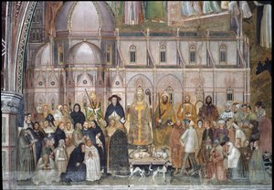 Der Triumph der katholischen Kirche (Detail des Freskos) von Andrea di Bonaiuto (fl.1343 77)
