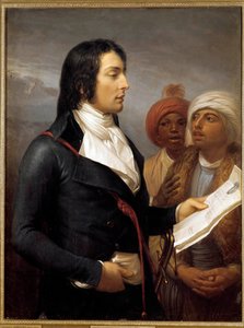 Kampagne (Expedition) von Ägypten (1798-1801): „Porträt von General Charles Antoine Desaix de Veygoux (1768-1800) liest eine Agenda von General Bonaparte an zwei Ägypter während der Expedition von Ägypten An IX der Republik“ Gemälde von Andrea Appiani