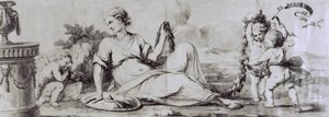 Weibliche Figur mit Putti, allegorische Komposition, ca. 1754, Entwurf von Andrea Appiani (1754-1817) für eine Kommode von Giuseppe Maggiolini, Italien von Andrea the Elder Appiani