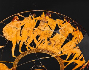 Die trojanischen Helden wetteifern um die Waffen und Rüstung des getöteten Achilles von Andreas Schelfhout