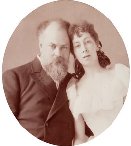 Porträt des Künstlers Konstantin Jegorowitsch Makowski (1839-1915) mit seiner Frau. Albumin-Foto von Andrei Osipowitsch Karelin (1837-1906)