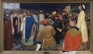 Prinz Gleb Sviatoslavitch (gestorben 1079) tötet einen Volkhv (slawischer Wahrsager) bei einem Veche in Nowgorod