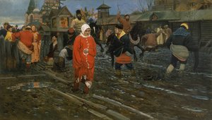 Moskauer Straße im 17. Jahrhundert an einem Feiertag