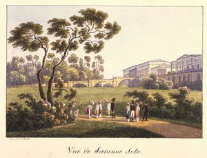 Ansicht der Cameron-Galerie im Park in Zarskoje Selo, vor 1817