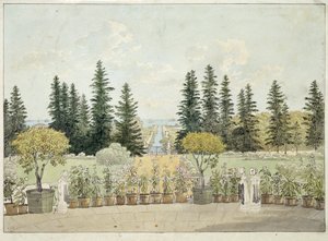 Ansicht von der Terrasse des Oranienbaum-Palastes in Lomonossow
