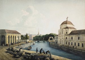 Blick auf den Moika-Fluss bei den kaiserlichen Ställen, St. Petersburg, Russland, 1809 von Andrej Martynoff