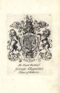 Wappen und Wappenschild von Seiner Königlichen Hoheit George Augustus, Prinz von Wales, später König George II. von England