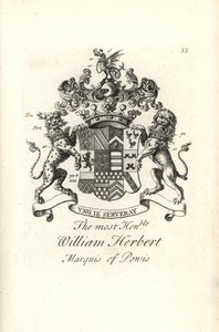 Wappen und Kamm des hochgeehrten William Herbert, 2. Marquess of Powis