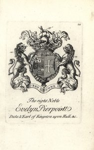 Wappen und Wappenschild des hochadeligen Evelyn Pierpoint, Herzog und Graf von Kingston upon Hull