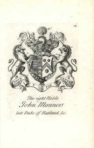 Wappen und Wappenschild des hochadligen John Manners, 2. Herzog von Rutland