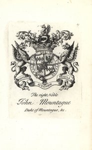 Wappen und Wappenschild des hochadligen John Montagu, 2. Herzog von Montagu 1690-1749
