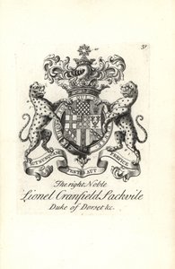 Wappen und Wappenschild des edlen Lionel Cranfield Sackville, Herzog von Dorset
