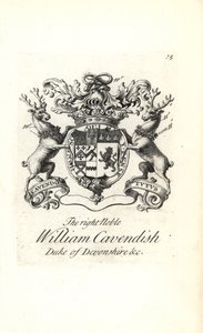 Wappen und Wappenschild des hochadligen William Cavendish, 2. Herzog von Devonshire