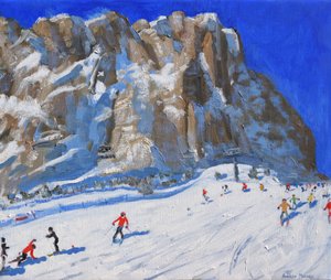 Skifahren den Berg hinunter, Selva Gardena