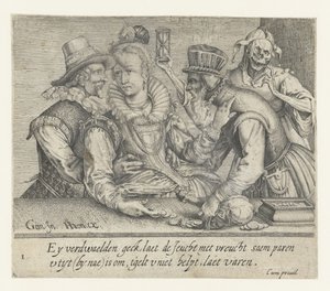 Ein alter Mann versucht die Liebe einer jungen Frau zu kaufen von Andries Jacobsz. Stock (possibly)