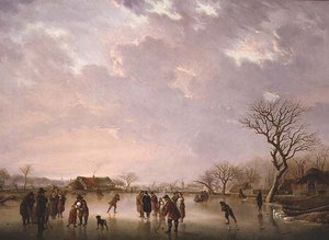 Winterszene mit Schlittschuhläufern