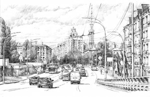 Geschäftige urbane Straßenskizze