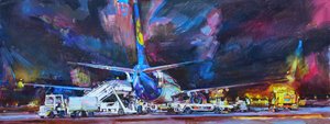 Lebhafter Flughafen bei Nacht