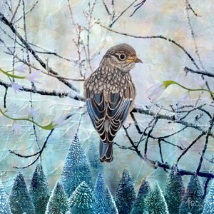 Blauer Vogel in Winterlandschaft