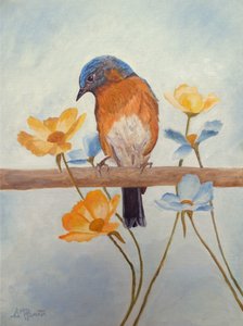 Frühlingsblaukehlchen und Blumen