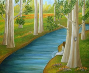 Frau am ruhigen Fluss
