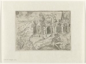 Landschaft mit altem Mann mit Sense von Angelo Falconetto