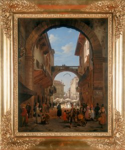 Ansicht einer Stadtstraße von Angelo Inganni