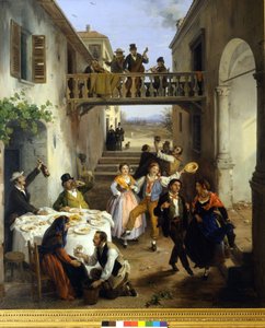 Hochzeitsessen im Hof. Gemälde von Angelo Inganni von Angelo Inganni