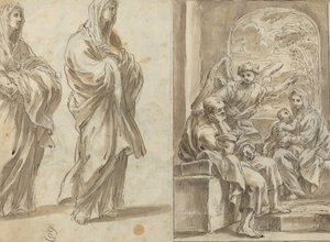 Zwei drapierte weibliche Figuren; Rast auf der Flucht nach Ägypten (verso)