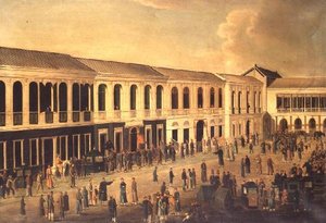 Ein Blick auf die Hongs an der Uferpromenade von Kanton, ca. 1825 von Anglo Chinese School