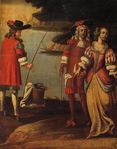 Vierfacher doppelseitiger Paravent, ca. 1700 (Detail) von Anglo Flemish School