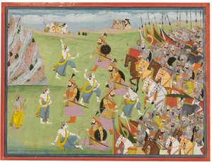 Ein Gemälde aus dem Mahabharata: Balabhadra kämpft gegen Jarasandha, Kangra oder Garhwal, ca. 1810-20 von Anglo Indian School