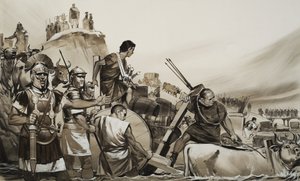 Julius Caesar führte seine Soldaten über den kleinen Fluss Rubikon und marschierte auf Rom von Angus McBride