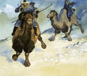 Mongolische Krieger auf Kamelen