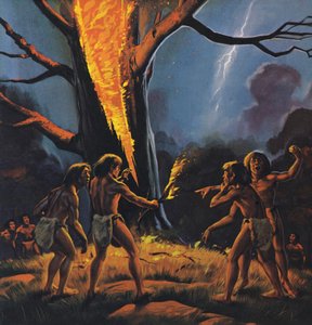 Prähistorischer Mensch und Feuer
