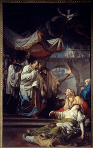 Borromee kommuniziert Pestkranke. Heiliger Karl Borromee (Carlo Borromeo)