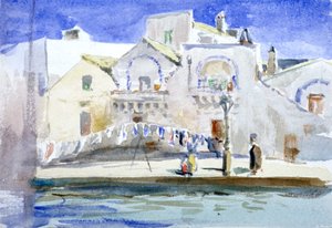 Häuser an einem Kanal mit einer Wäscheleine, ca. 1864-1930 von Anna Lea Merritt