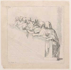 Sieben Frauen hinter einer niedrigen Mauer sitzend, 18. Jahrhundert von Anne Claude Philippe de Caylus