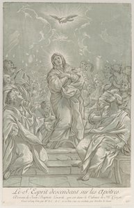 Pfingsten, mit der Jungfrau Maria in der Mitte, dem Heiligen Geist darüber und Aposteln..., ca. 1729