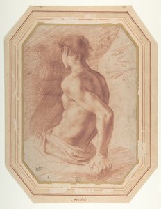 Rückenansicht eines sitzenden, nach links gewandten nackten Jünglings von Annibale Carracci